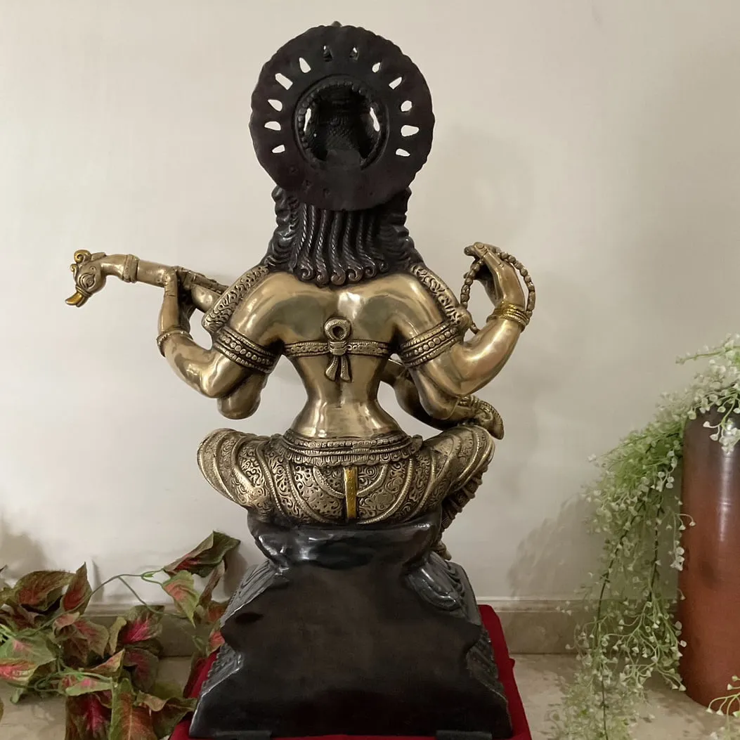 29 Inches Goddess Saraswati Brass Idol Statue Dual Finish