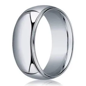 8mm Domed Milgrain Polished Finish Comfort-fit 10K White Gold Wedding Band