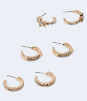 Aeropostale Womens' Rhinestone Huggie Hoop Stud Earring 3-Pack -  - Size One Size - Metal - Teen Fashion & Clothing Gold