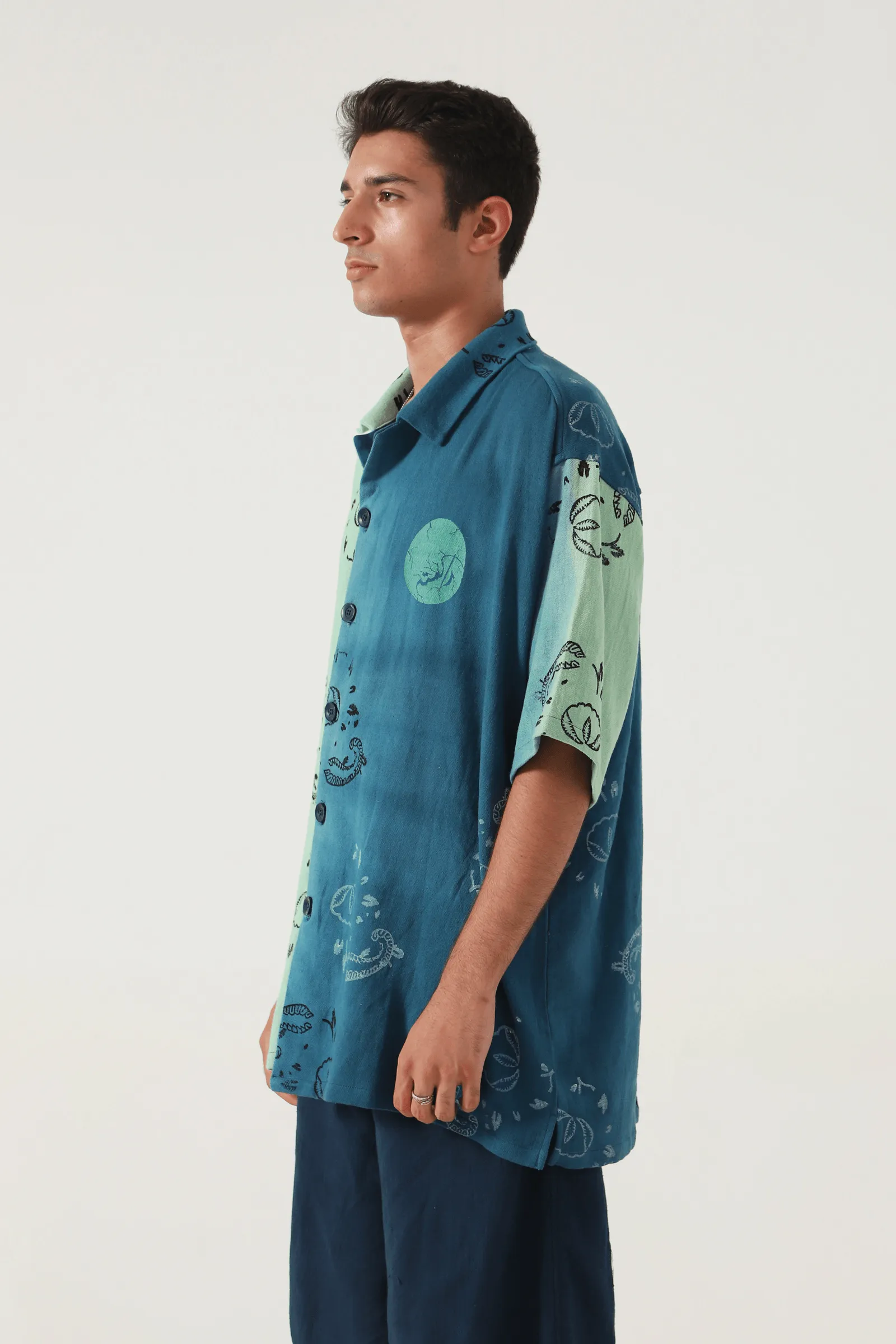 BLOCKPRINTED TIE-DYE SHIRT