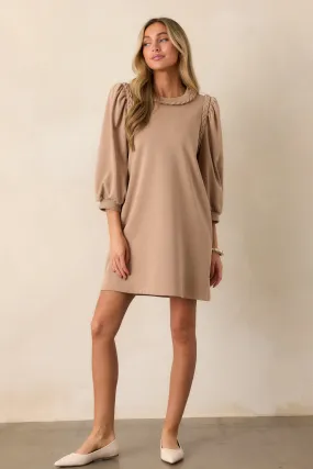 Cocoa Haze 100% Cotton Tan Long Sleeve Mini Dress