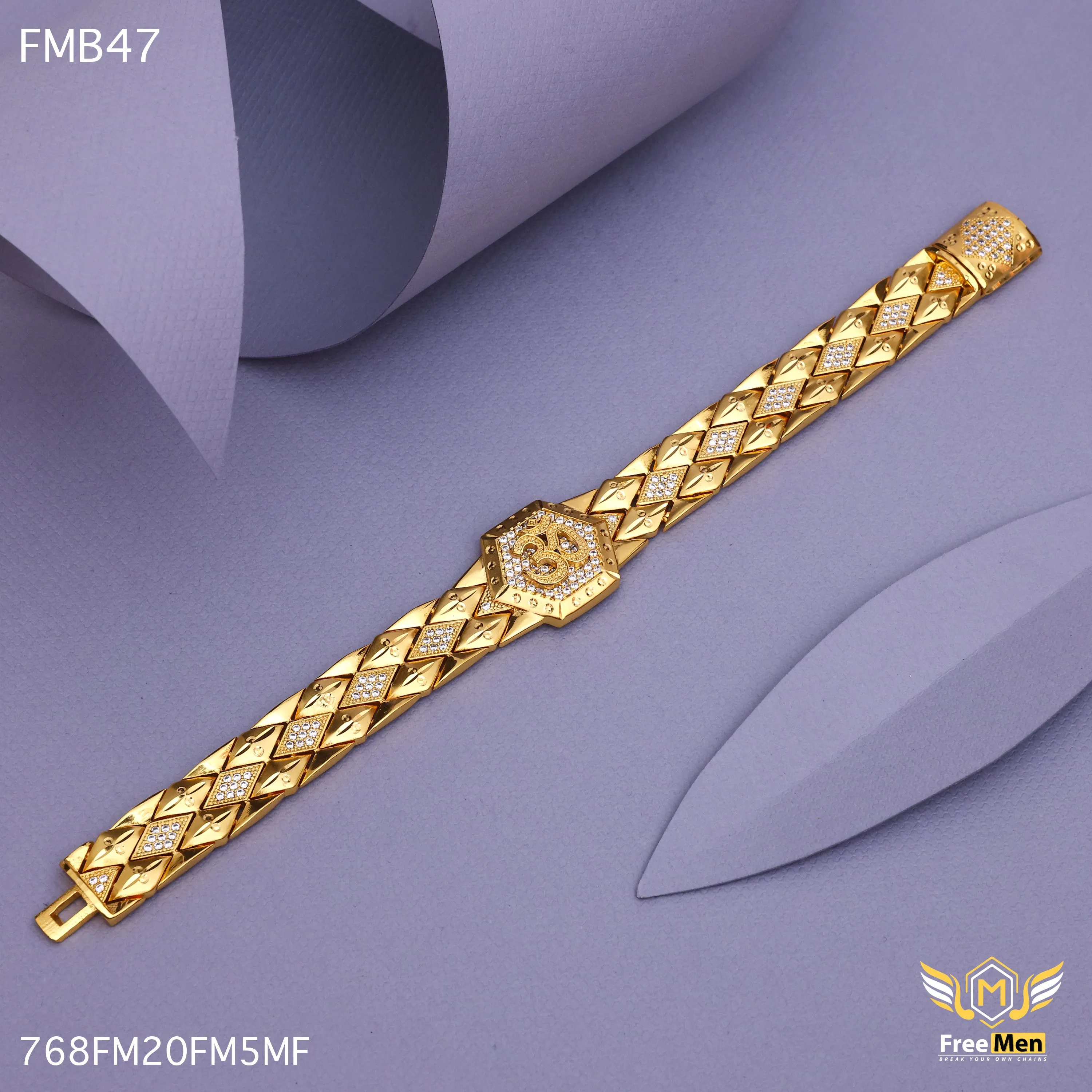 Freemen Beautiful AD OM Golden Bracelet For Men - FMB47