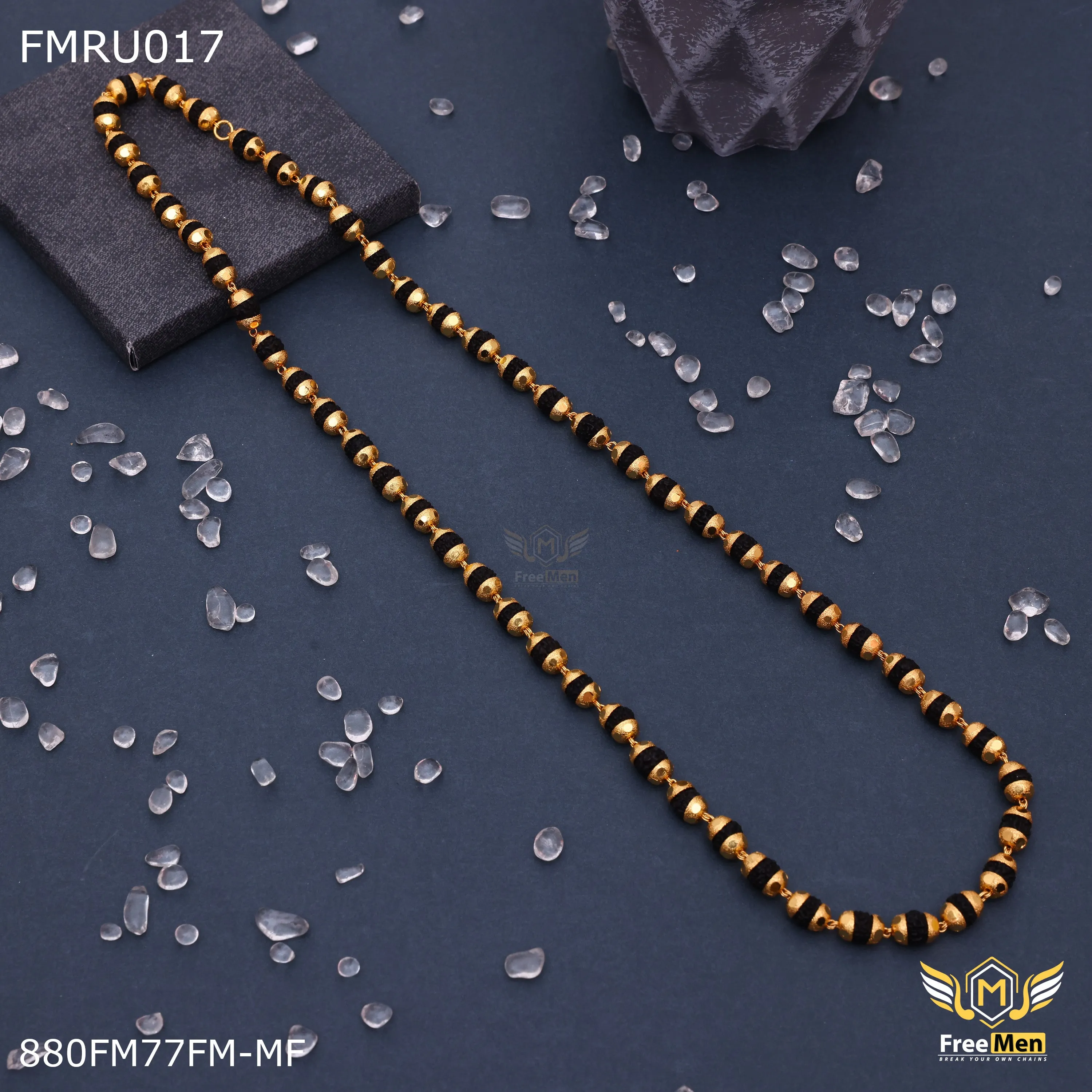 Freemen Black Rudraksha with micro boll Mala for Man - FMRU017