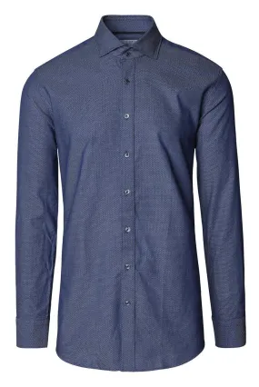 Jacquard Cotton Tonal Button Dress Shirt - Navy