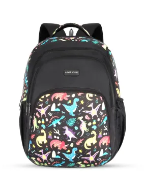 Lavie Sport Dino 39L Printed School Unisex Backpack with Rain cover for Boys/Girls Black