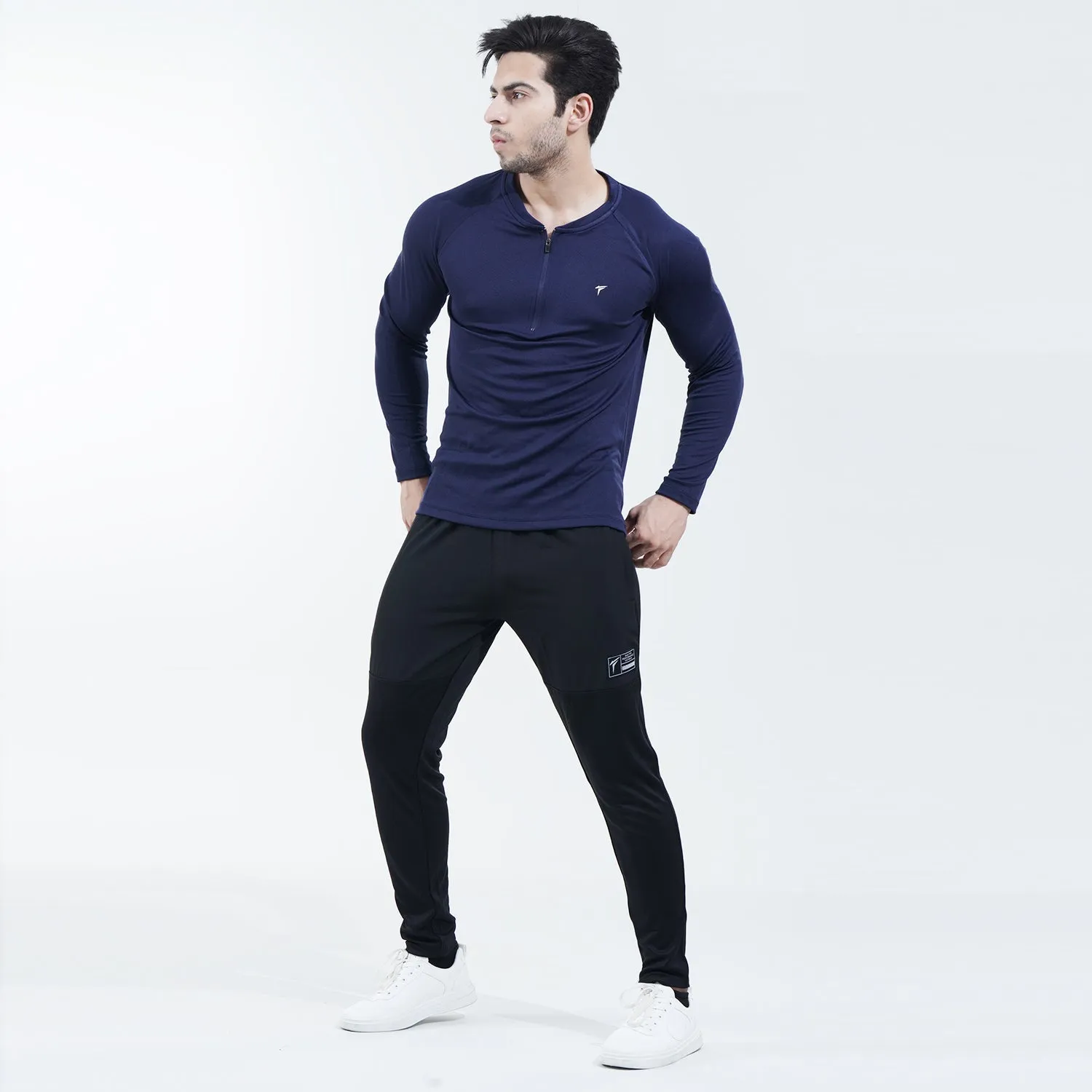 Navy Full Sleeve Quarter Zip Mesh Top