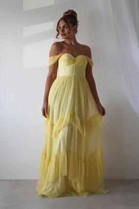 Palama Shimmer Tulle Maxi Dress | Yellow