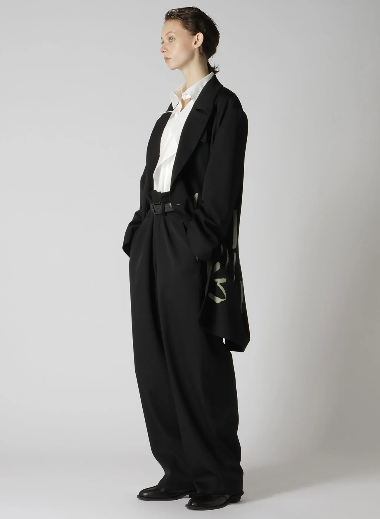 WOOL GABARDINE HIGH WAIST BELTED PANTS