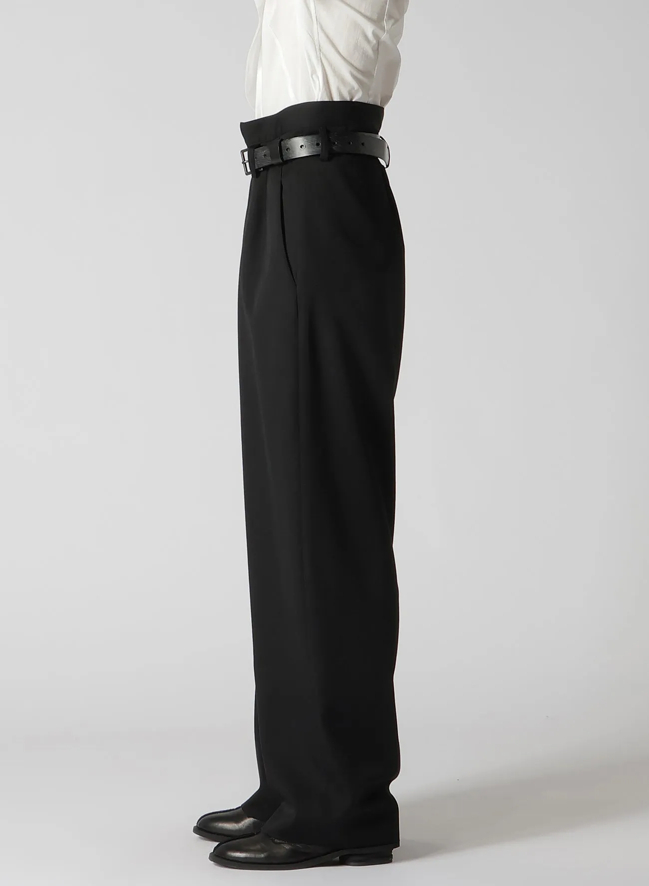 WOOL GABARDINE HIGH WAIST BELTED PANTS